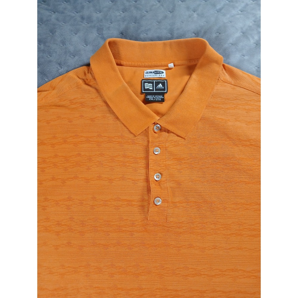 Adidas Climalite Mercerized Golf Polo Shirt Mens 2XL Orange Textured S/S - Picture 2 of 6